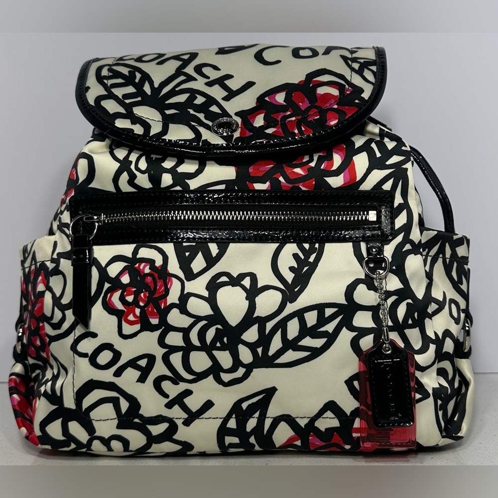 COACH Poppy Daisy Floral Graffiti Black/ White Backpack